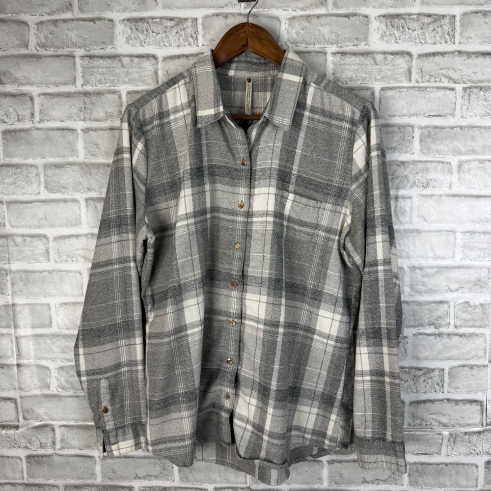 Kuhl Womens Grey White Plaid Kamila Flannel Button Down Shirt Style 8377 LARGE